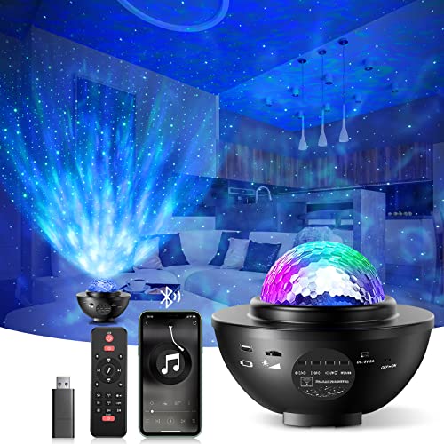 LED Sternenhimmel Projektor für kinder - Galaxy Rotierende Wasserwellen Projektionslampe，Farbwechsel Musikplayer mit Bluetooth Lautsprecher 3 Helligkeitsstufen, für Weihnachtsgeschenke