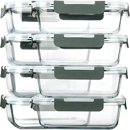 M MCIRCO 8 Packs 860 ml Glas-Frischhaltedosen Set für Lebensmittel, Spülmaschinen, Mikrowellen & Gefrierschrankfreundlich - Auslaufsicher,