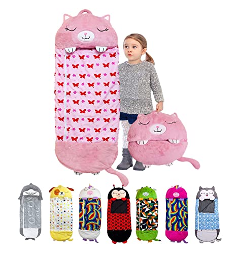 Kuscheltier Schlafsack für Kinder, 2-in-1Kinderschlafsack mit Kissen, Zusammenfaltbarer Spielen - Kuscheln - Schlafen Tierschlafsack (S, Schlafsack Kinder Pink)
