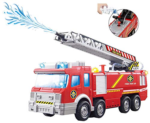 Toyze® Fire Pump Feuerwehrauto mit Wasserpumpe und ausziehbarer Leiter mit Blinklichtern und Sirenen, batteriebetriebenes Bump & Go-Action-Spielzeug, Rot