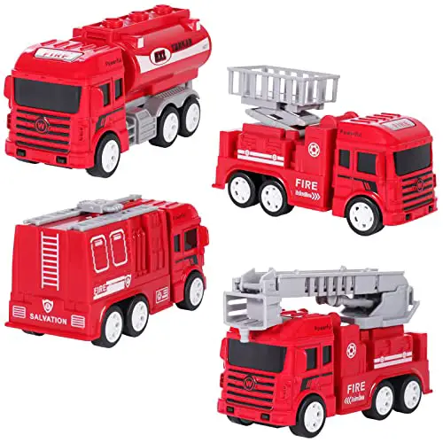 Feuerwehrauto 4 Stücke Auto Spielzeug, Feuerwehr Spielzeug, Feuerwehrauto kinderspielzeug ab 2 3 Jahre, Früh Bildung Trägheit Fahrzeuge Für Kinder und Kleinkinder