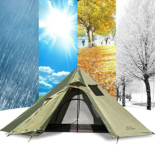 Outdoor Zelte für 1-2 Personen, Tipi Zelt Wasserdicht Vier Jahreszeiten Pyramidenzelt für Familien Camping Backpacking Wandern Bergsteigen Beheizter Unterstand Rauchiger Kamin (Grünes)