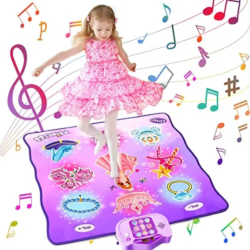SLDALES Prinzessin Tanzmatte Spielzeug, 3 Herausforderung Modi Berühren Tanzmatte mit Musik LED Anzeige,Geschenke für 3 4 5 6+ Jahre Mädchen Junge Kinder