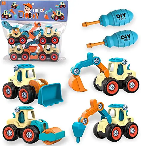 aovowog Bagger Spielzeug ab 3 4 5 Jahren für Jungen,4 in 1 BAU Jungen Spielzeug Sandkasten Sandspielzeug Engineering Bagger Set,Zerlegen Spielzeug DIY Baufahrzeuge Lernspielzeug für Kinder…