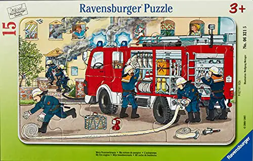 Ravensburger Kinderpuzzle - 06321 Mein Feuerwehrauto - Rahmenpuzzle für Kinder ab 3 Jahren, mit 15 Teilen