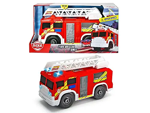 Dickie Toys – Fire Rescue Unit – 30 cm großes Feuerwehrauto mit beweglicher Leiter, Licht, Sound und Freilauf, Spielzeugauto, für Kinder ab 3 Jahren