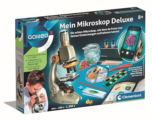 Clementoni Galileo Lab Mein Mikroskop Deluxe - Experimentierkasten mit echtem Mikroskop & Smartphone-Halter, für Kinder ab 8 Jahren - 59349