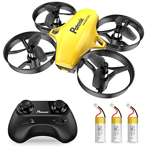 Potensic Mini Drohne für Kinder und Anfänger mit 3 Akkus, RC Quadrocopter, Minidrohne Ferngesteuert mit Kopflos Modus, Start/Landung mit einem Knopf, Spielzeug Geschenk Kinderdrohne Klein Gelb