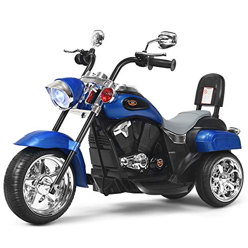 COSTWAY 6V Elektro Motorrad mit verstellbaren Scheinwerfer, Dreirad Kindermotorrad mit Sound und Hupe, Elektromotorrad 2,5-3 km/h für Kinder ab 3 Jahren (Navy)