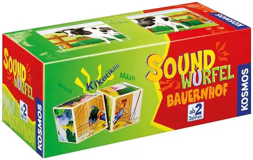 KOSMOS 697365 - Soundwürfel Bauernhof, Lernspielzeug mit Geräuschen, für Kinder ab 2 Jahre, Spielzeug für Kleinkinder, Geräusche von Pferd, Kuh, Schaf, Gans, Hahn, Schwein