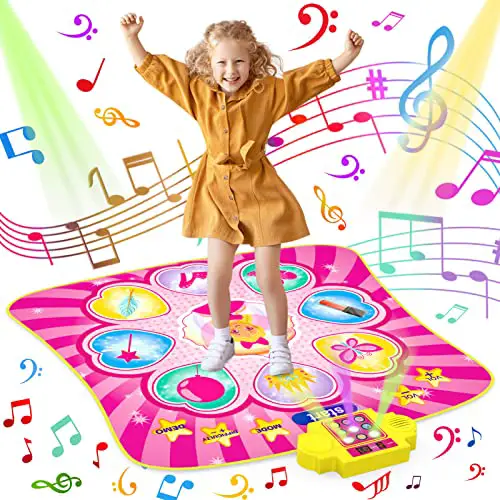 RONIPIC Kinder Tanzmatte für ab 3 4 5 6 7 8 9 10+ Jahre, Musik Tanzpad mit LED Lichtpfeile für Mädchen, Elektronisch Tanzmatte Spielzeuge mit 3 Spielmodi und Anti-Rutsch Material