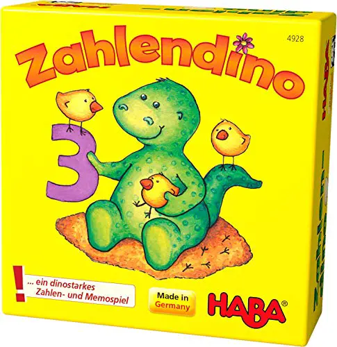 Haba 4928 - Zahlendino Dinostarkes Zahlen- und Memospiel, für 1-4 Kinder von 3-8 Jahren |Zum Zahlen und Mengen lernen, Mit Variante für 1 Kind