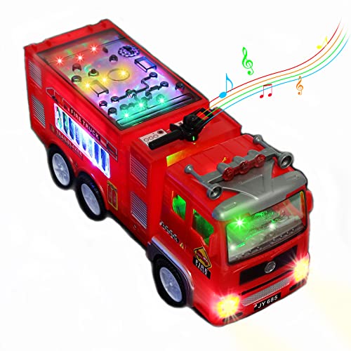 Xruison Feuerwehrauto Spielzeug Auto mit Sound und Licht, 4D LED Licht Feuerwehr Spielzeug, Groß Elektrisch Feuerwehrauto, Erzieherisch Beleuchtete Spielzeugauto Geschenk für Kinder Jungs Mädchen