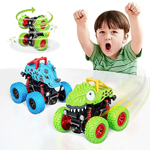 Winstico Monstertruck, 2 Stück Dinosaurier 360 Grad Rotierende Auto Geschenke für Jungen Kinder ab 3 Jahre