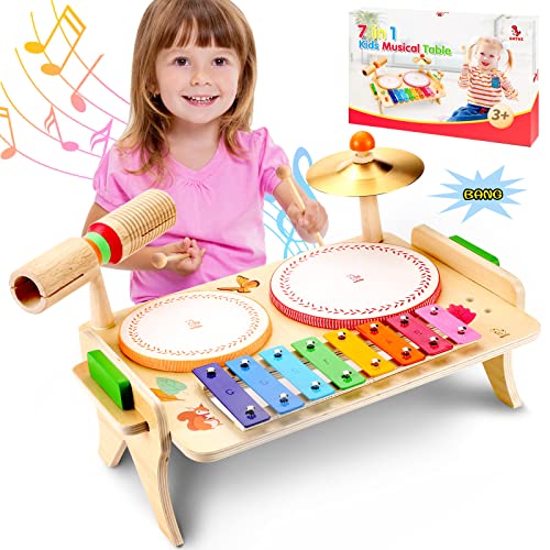 oathx Musikinstrumente für Kinder ab 3 Jahr Montessori Spielzeug 4-5 Jahre Mädchen 6-7 Jahre Jungen Musikinstrumente für Kinder aus Holz Musik Spielzeug Baby Trommel Kinder