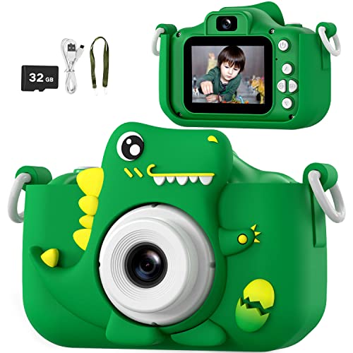 AONISE Kinderkamera, Dinosaurier Spielzeug Kamera Kinder, 32GB, Videorecorder ab 3 4 5 6, Weihnachten/Geburtstag Geschenk Mädchen und Junge 3-12 Jahre