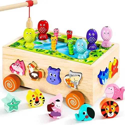 Seagoal Montessori Spielzeug ab 3 jahre Magnetisches Angelspiel Holzspielzeug | 6 in 1 Motorikspielzeug Lernspielzeug | Sortier- & Stapelspielzeug | 3 4 5 Jahre Mädchen Junge Kleinkind Geschenk