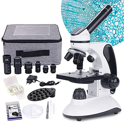 Monokulares Mikroskop für Kinder Studenten,40–2000x Vergrößerung,LED-Beleuchtung Erwachsene Mikroskope mit Wissenschaft Kits,biologisch,bildungstechnisches Mikroskop,15 Dias für Labor-Klasse Studie