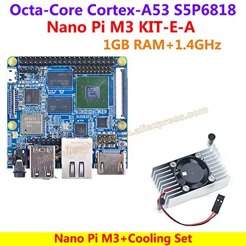 FriendlyARM NanoPi M3 S5P6818 Octa-Core Cortex-A53,1GB RAM,400MHz~1.4GHz+Cooling Set=Nano Pi KIT-E-A(1GB RAM,WIFI,Bluetooth)