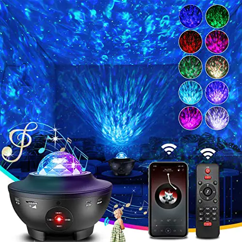 LED Sternenhimmel Projektor Galaxy Light - Starry Projector Light mit Wasserwellen, Bluetooth-Lautsprecher Funktion, Sternenlicht Projektor für Kinder Erwachsene Geschenke