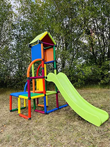 move and stic Toni Spielturm / Spielhaus Kletterturm mit Rutsche für Kleinkinder für Kinderzimmer oder Spielzimmer genauso geeignet wie im Garten