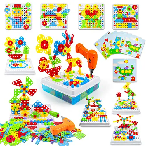 Mosaik Steckspiel 3D Puzzle Kinder Bausteine mit Drillen Pädagogisches Spielzeug STEM Geschenk für Kinder Junge Mädchen 3 4 5 Jahre Alt Spielzeug ab 3 Jahre, 223 Stück (MEHRWEG)