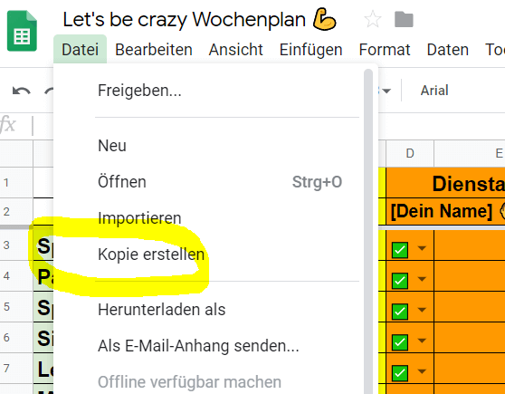 Wochenplanung Vorlage