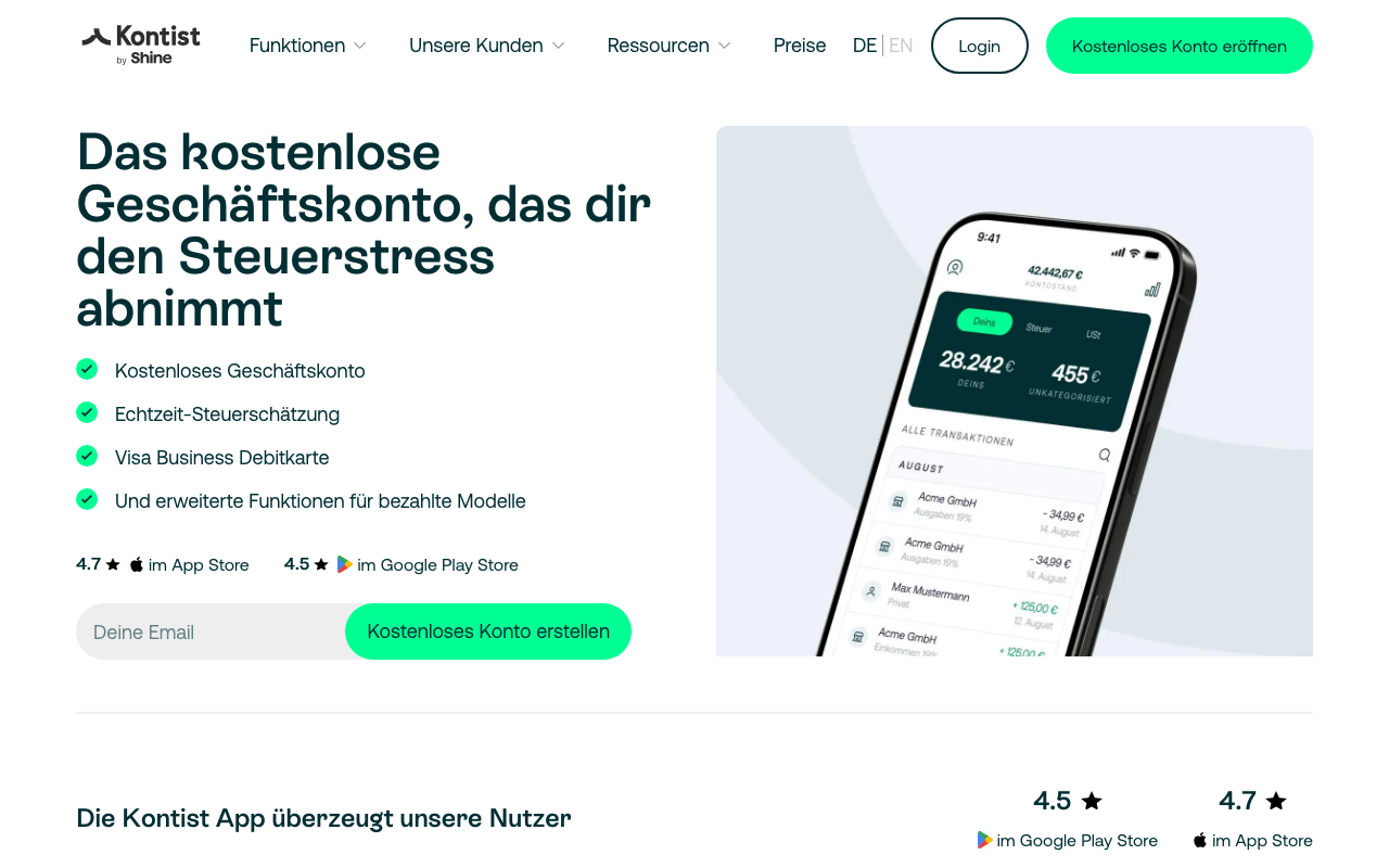 Kontist Geschäftskonto Screenshot - Banking für Freelancer und Selbstständige