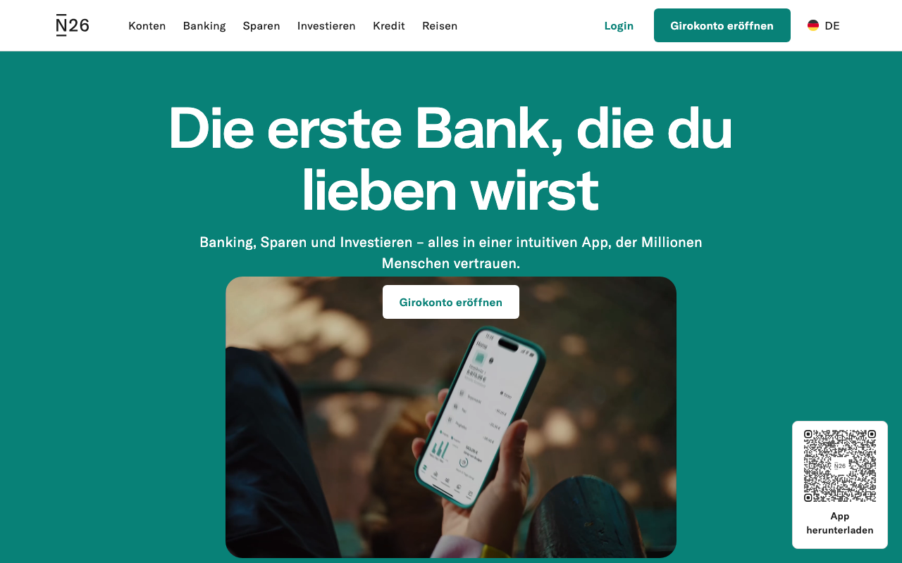 N26 Girokonto Screenshot - Startseite der deutschen Neobank