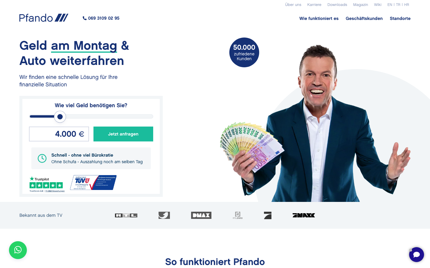 Startseite von Pfando, einer riskanten Vexcash-Alternative