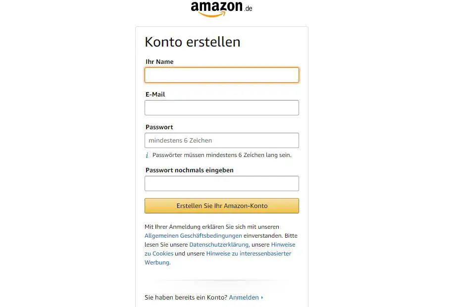 Amazon-Konto erstellen
