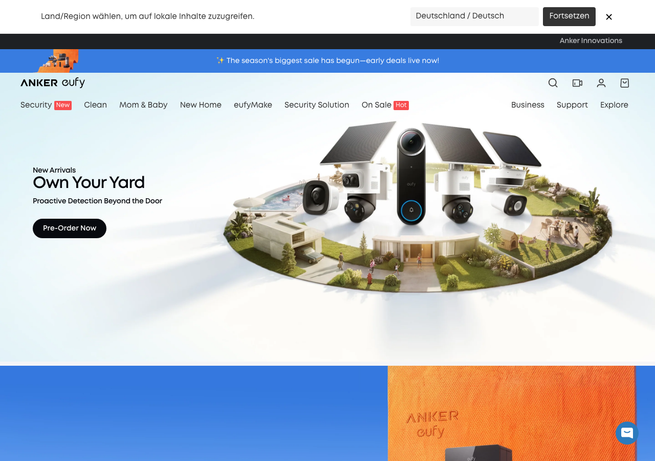 Startseite von eufy mit der eufy Video Doorbell ohne Cloud-Pflicht.