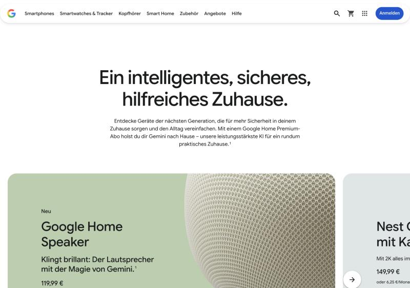 Google Store Smart-Home-Kategorie mit Geräten der Nest-Produktlinie.