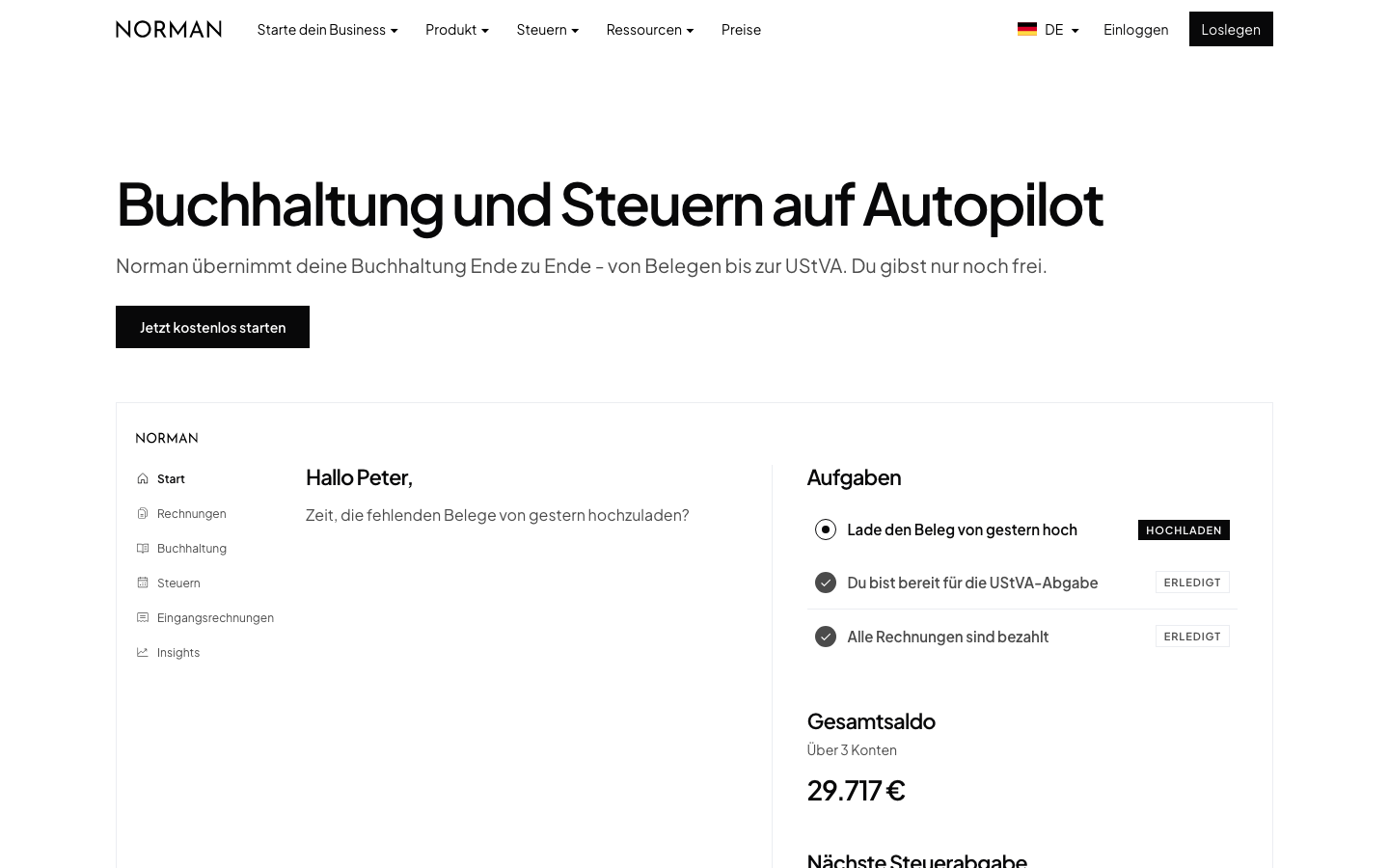 Norman Buchhaltungssoftware Dashboard