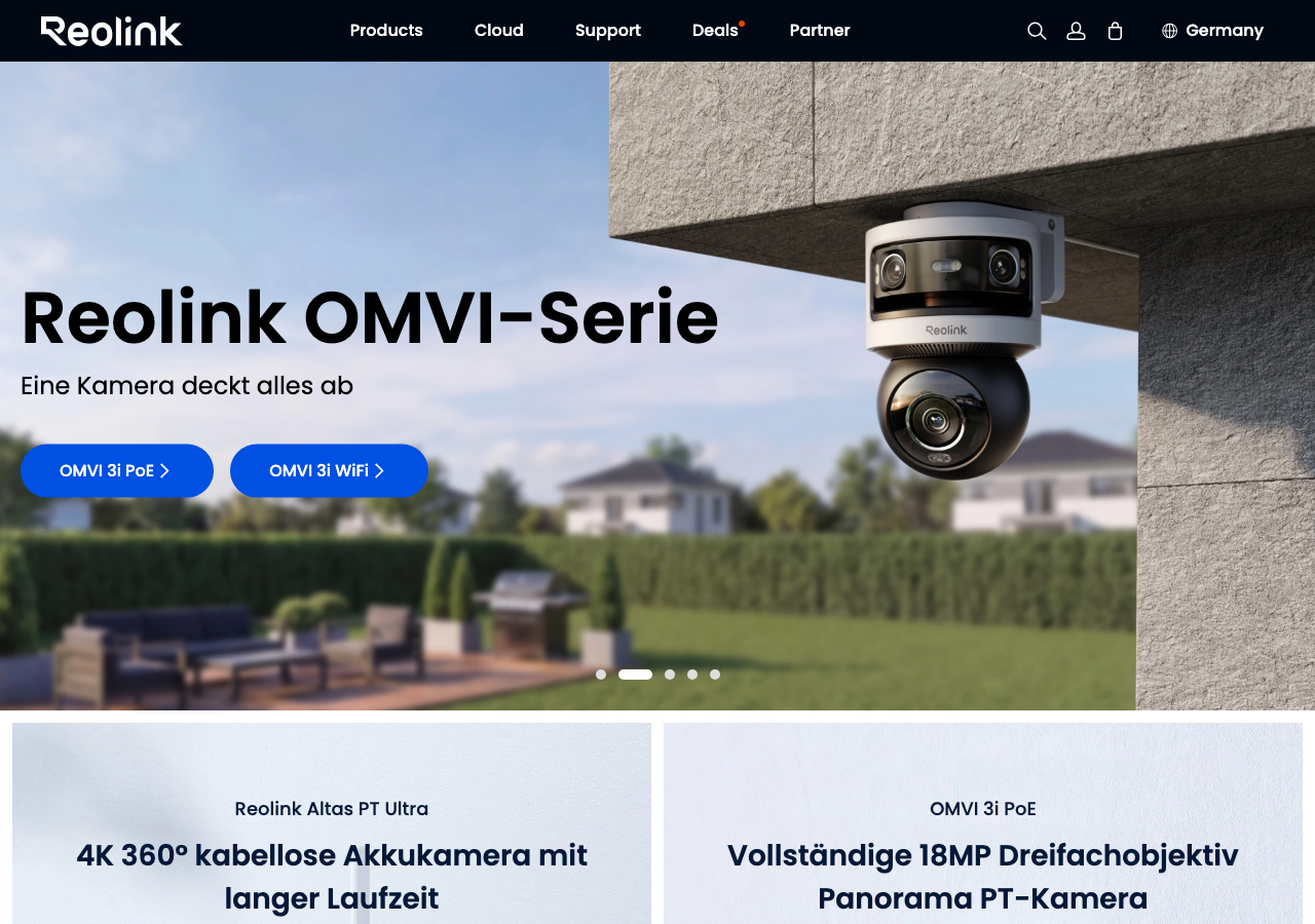 Startseite von Reolink mit Video-Türklingeln und Überwachungskameras.