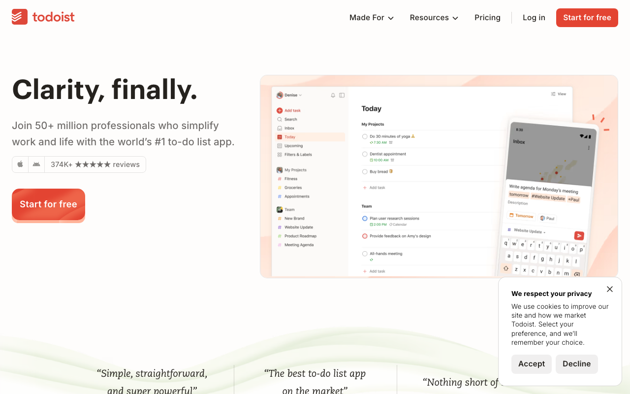 Todoist Aufgabenverwaltung Screenshot