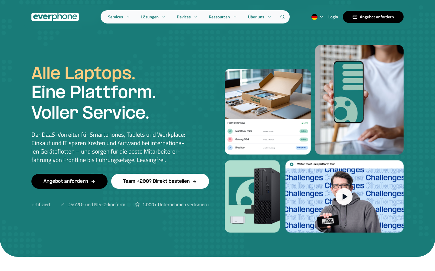 Everphone Homepage: Device-as-a-Service für Smartphones, Tablets und Workplace-Geräte