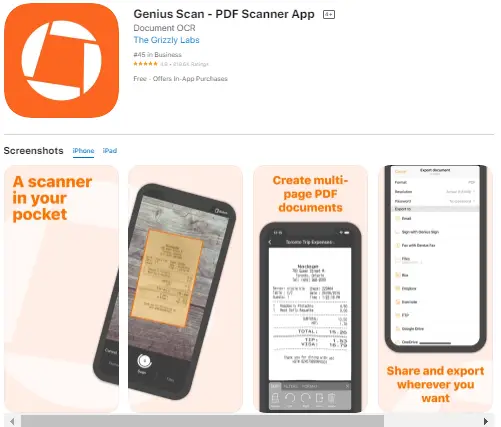 Genius Scan - PDF Scanner für iOS