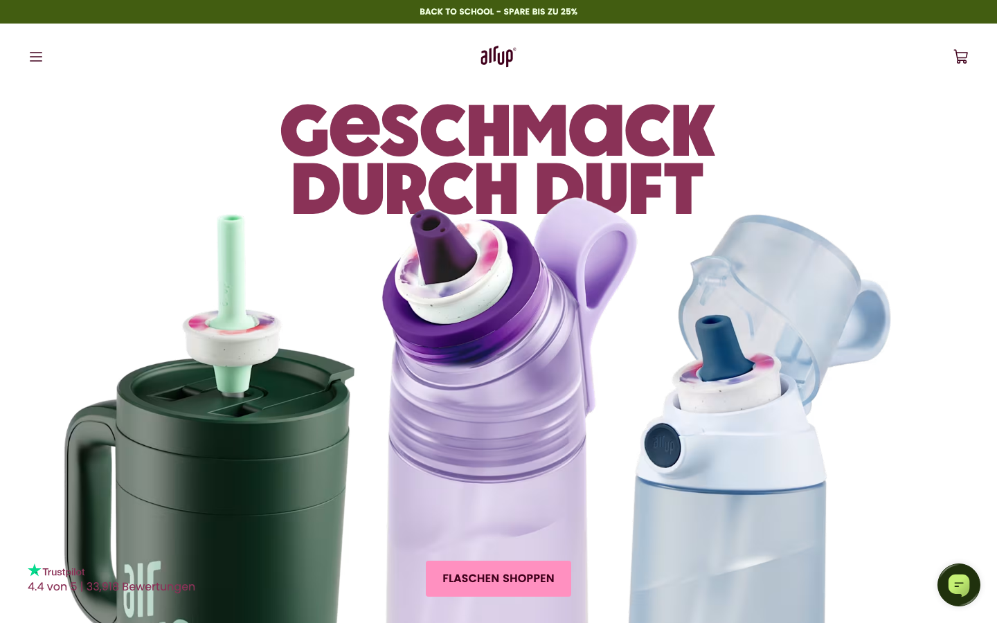 air up Startseite mit Trinkflaschen und Duft-Pods