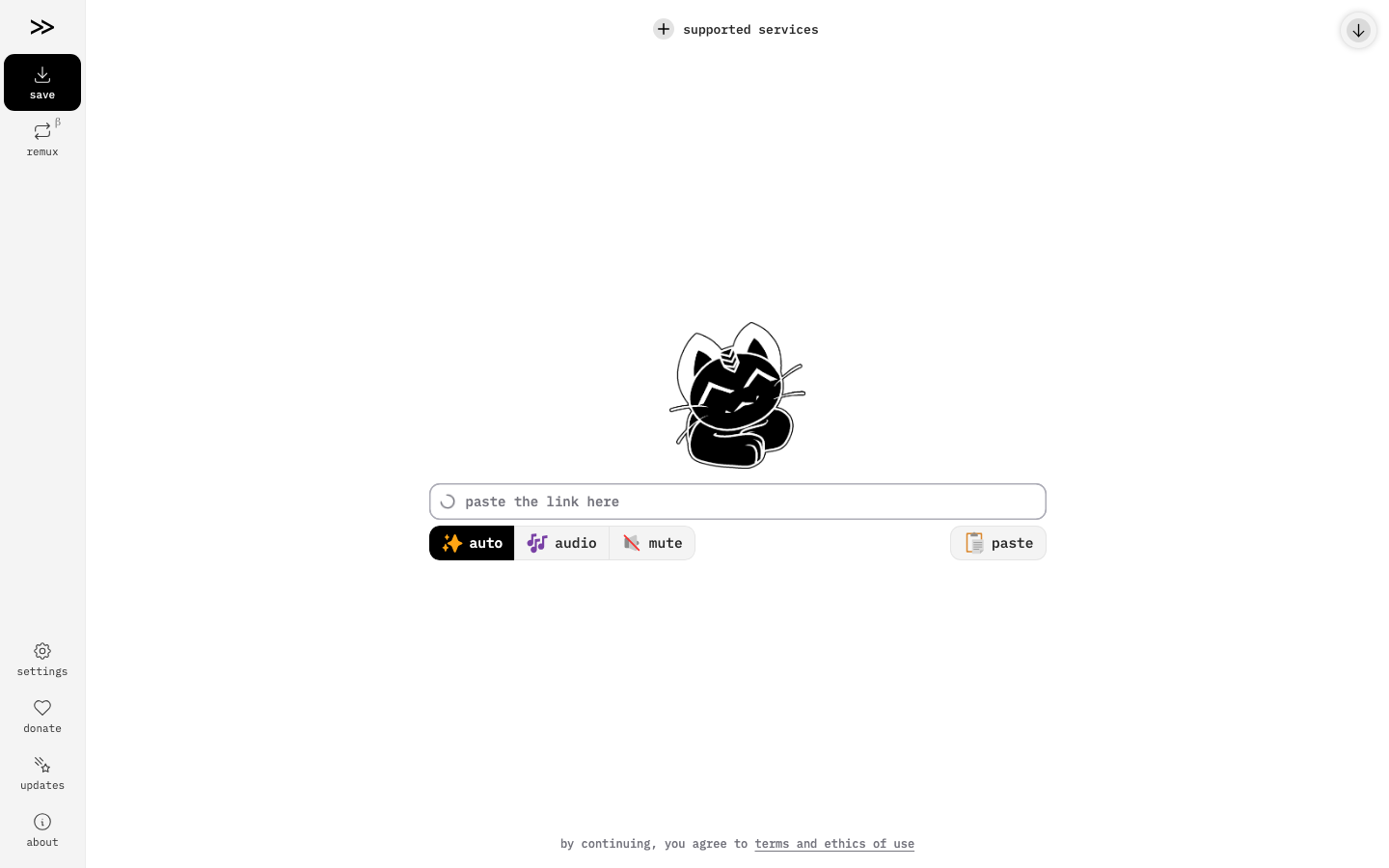 Cobalt Startseite, werbefreier Browser-Konverter für YouTube zu MP3