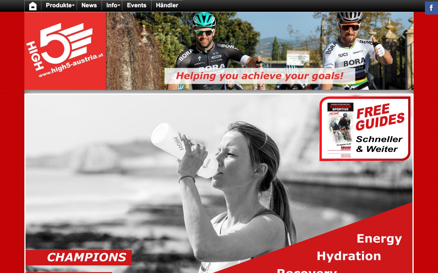 HIGH5 Austria Startseite mit Elektrolyt-Sportnahrung