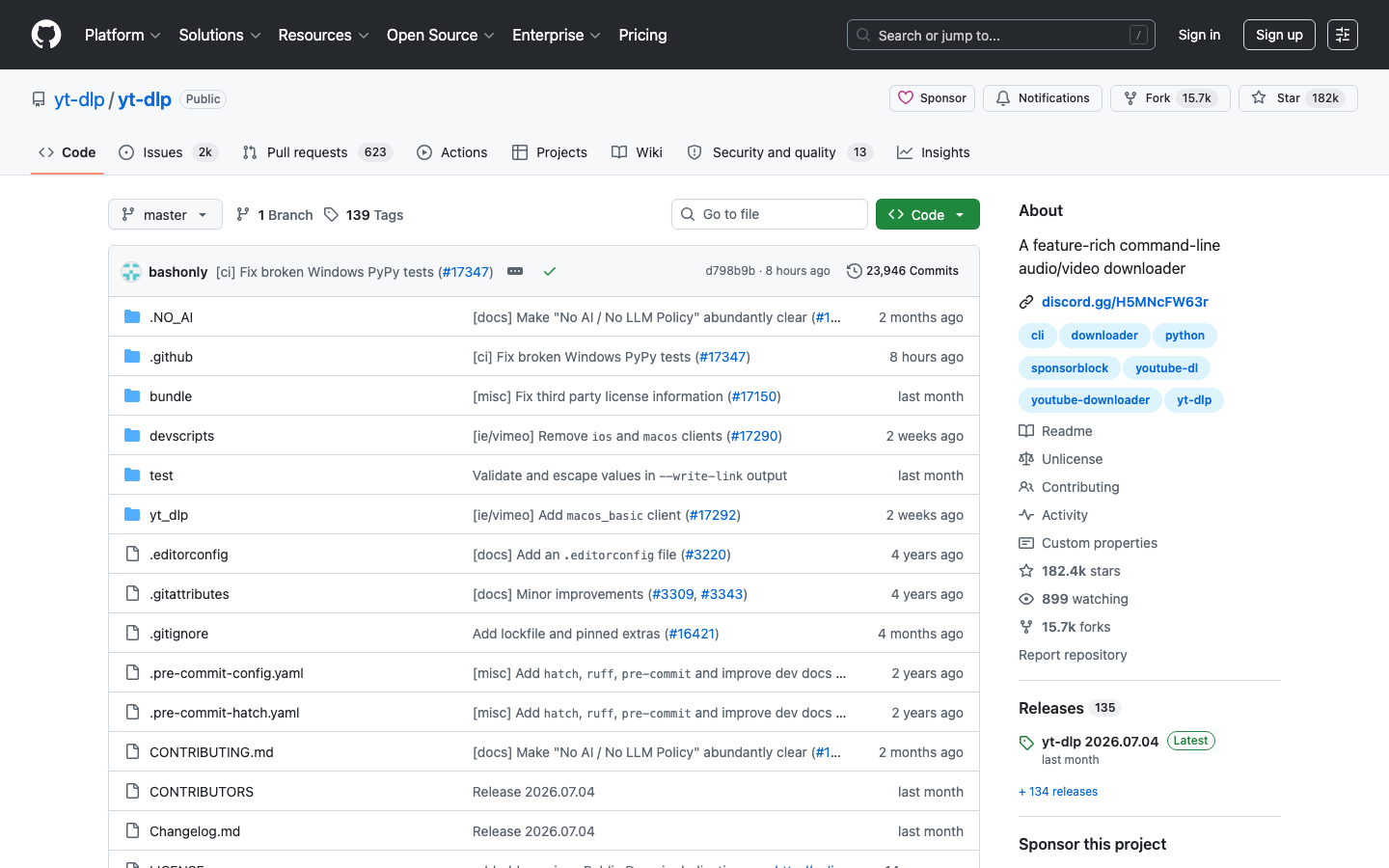 yt-dlp GitHub-Repository, Kommandozeilen-Tool als convert2mp3-Alternative