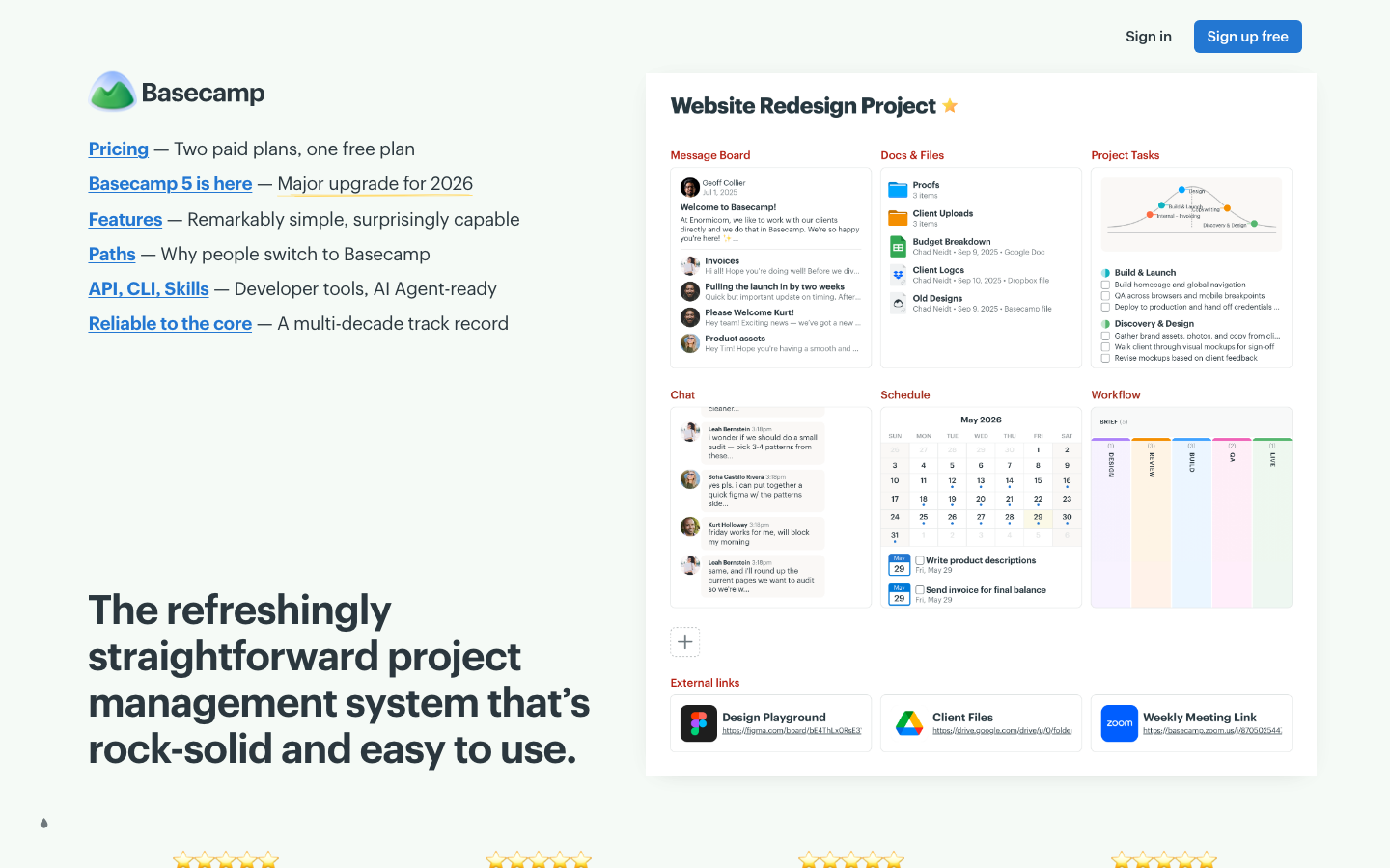 Basecamp Homepage - einfaches Projektmanagement für kleine Teams