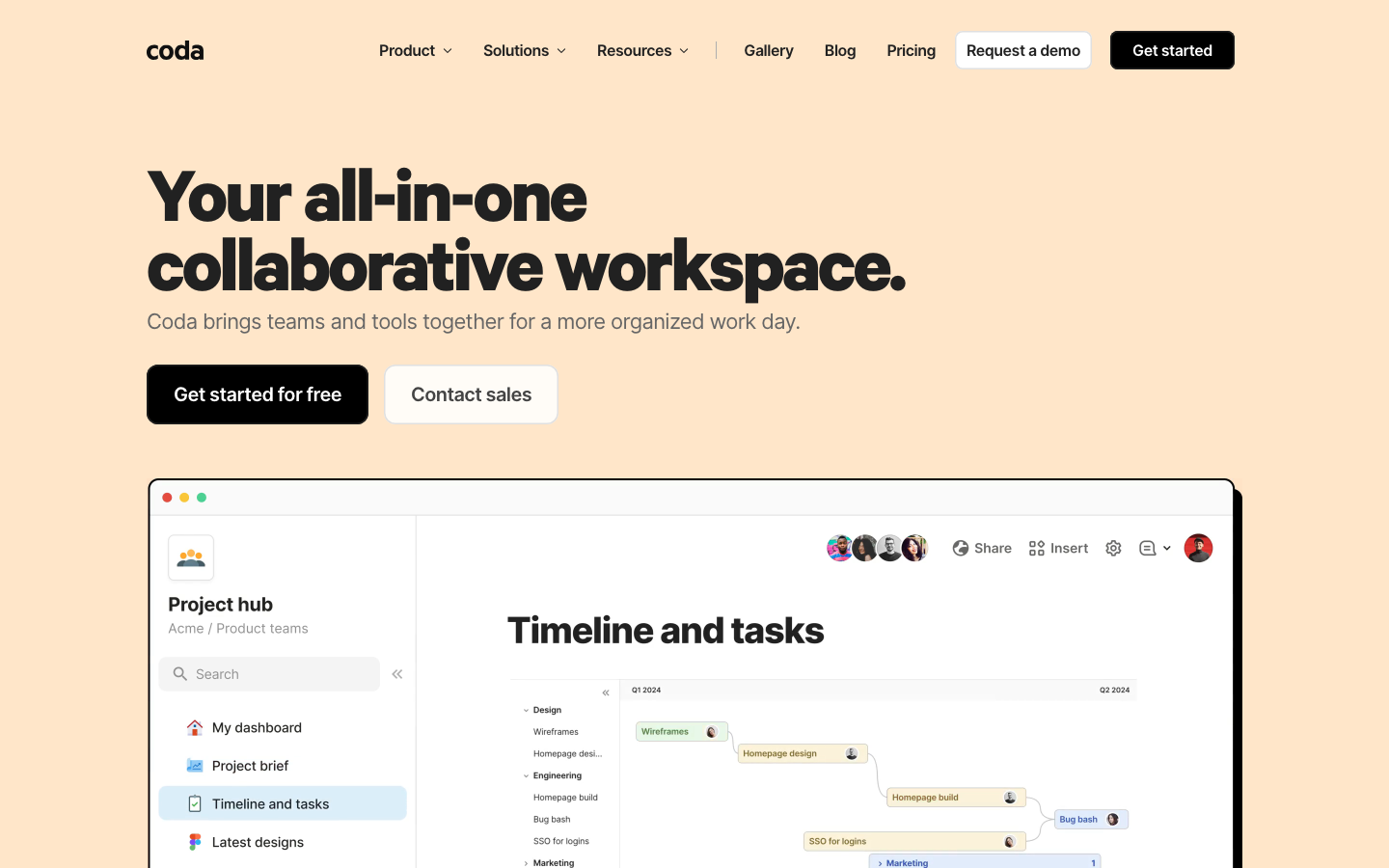 Coda Homepage - kollaborativer Workspace für datenbank-intensive Dokumentation