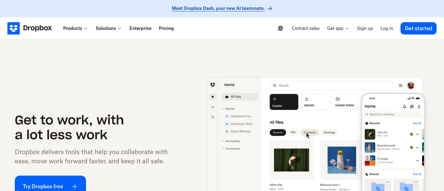 Dropbox Startseite -- Cloud-Speicher Alternative zu OneDrive mit zuverlaessiger Synchronisierung