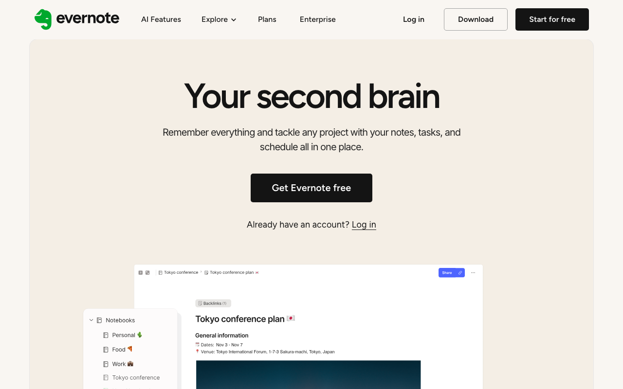 Evernote Homepage – Notiz-App mit starker Suche und Web Clipper