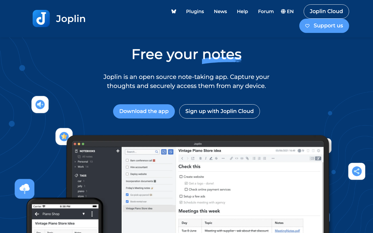 Joplin Homepage – kostenlose Open-Source Notiz-App
