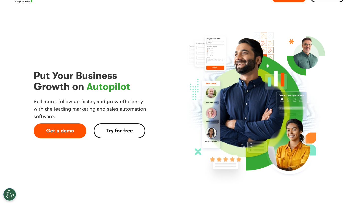 Keap Startseite – All-in-One CRM für Selbstständige und kleine Teams (Quelle: Keap)