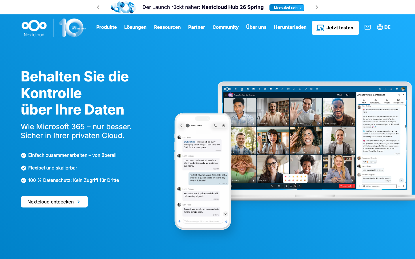Nextcloud Homepage - DSGVO-konforme Open-Source Cloud-Lösung
