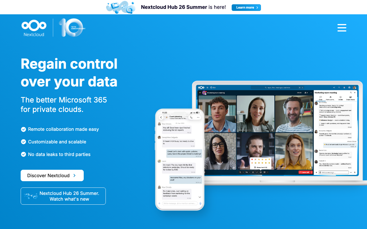 Startseite von Nextcloud, der selbst gehosteten Alternative